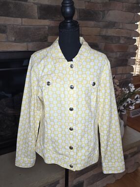 Christopher & Banks Yellow White Dot Button-Up Jean Jacket Size Medium Womans
